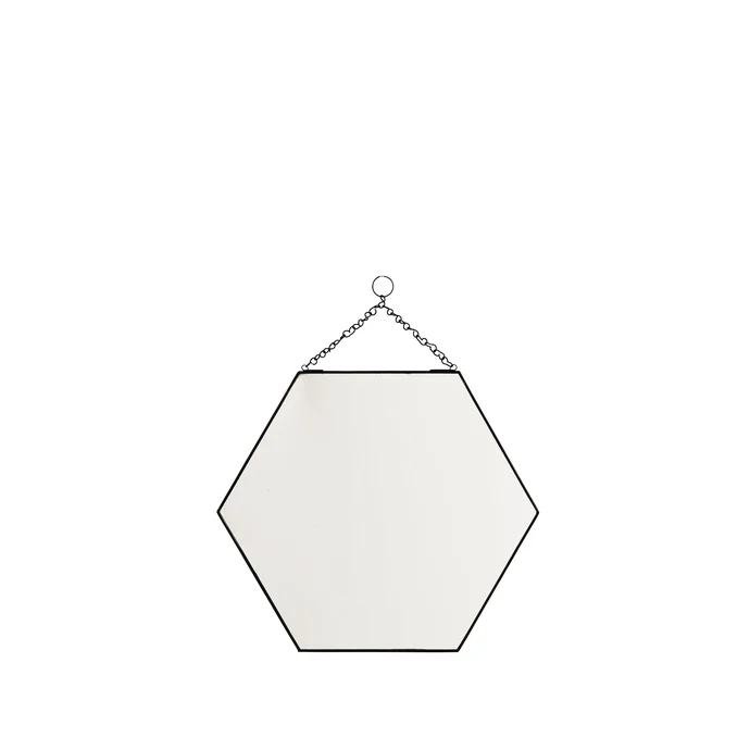 MADAM STOLTZ / Závěsné zrcadlo v černém rámu Hexagon 40 cm