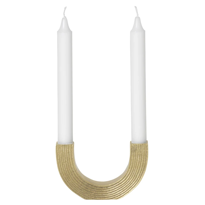 ferm LIVING / Designový mosazný svícen na dvě svíčky Arch Gold