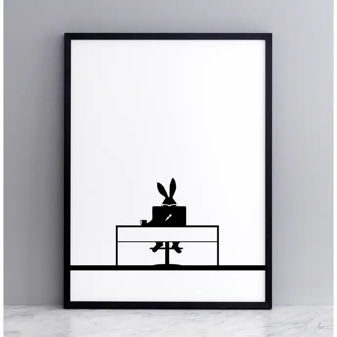 HAM / Sítotisk s králíkem Working Rabbit 30 x 40 cm