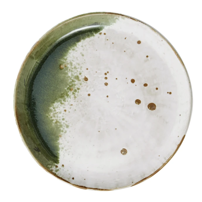 MADAM STOLTZ / Dezertní talíř White/Green/Natural 21 cm