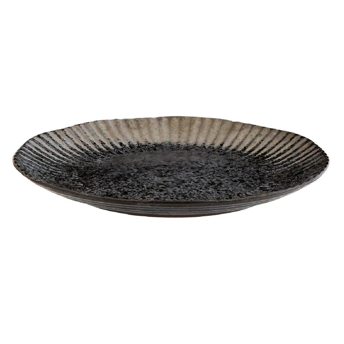 MADAM STOLTZ / Černý keramický talíř Black Silver Plate 27,5 cm