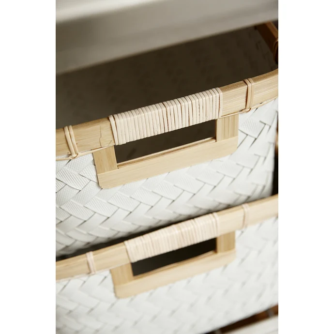 Polyratanový košík s bambusovým okrajem - White