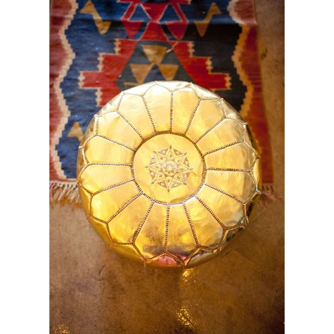 Marocký kožený taburet Gold
